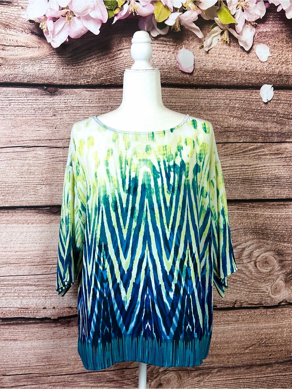 Christopher & Banks Women’s Tie Dye Abstract Print Blue Green Blouse